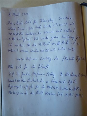 2010-04-09 Ostern Rheinsteig VM 190Für WB Unsere Dankesadresse an das Hotel Stadt Mainz in Kaub