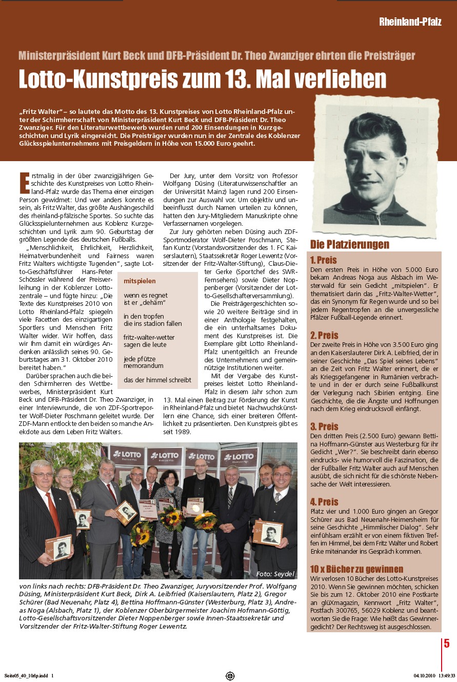 Glüxmagazin, Nr. 40 5.10.2010 Kundenzeitschrift der Lottogesellschaft BW, HE, RP SL, S.5