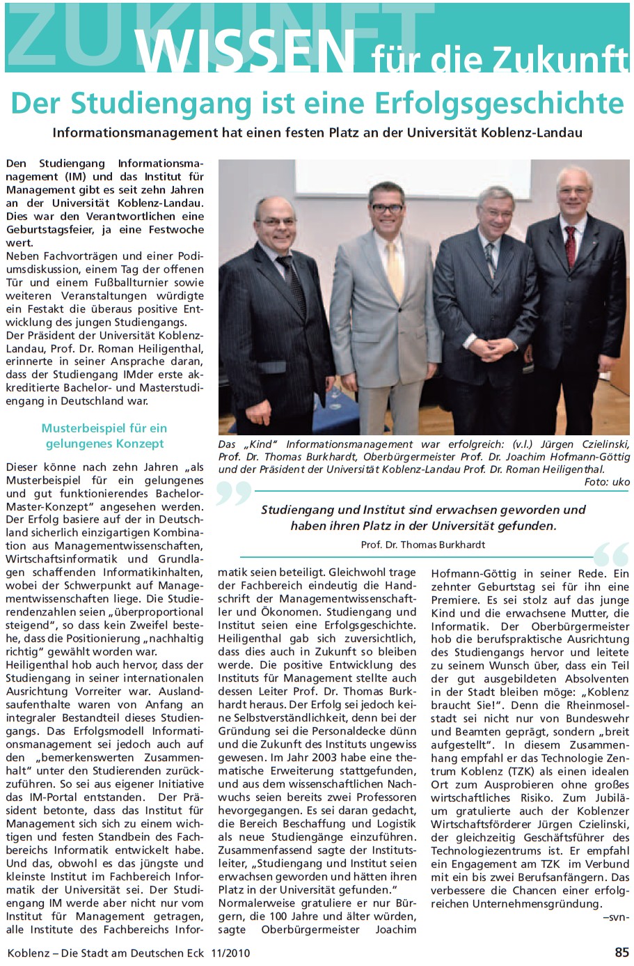 Sonderdruck Blick aktuell 24.11.2010, Sl.85 Studiengang