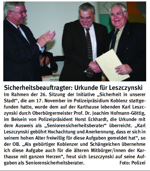 Karthäuser 29.12.2010, S.30 Sicherheit