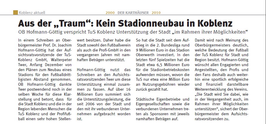 karthäuser 12.2010, S.26 Stadionneubau