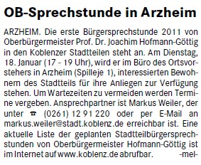 loka 12.1.2011, S.3 Arzheim OB sprechstunde