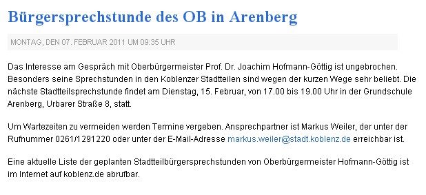 Mittelrhein Region 7.2.2011 Sprechstunde