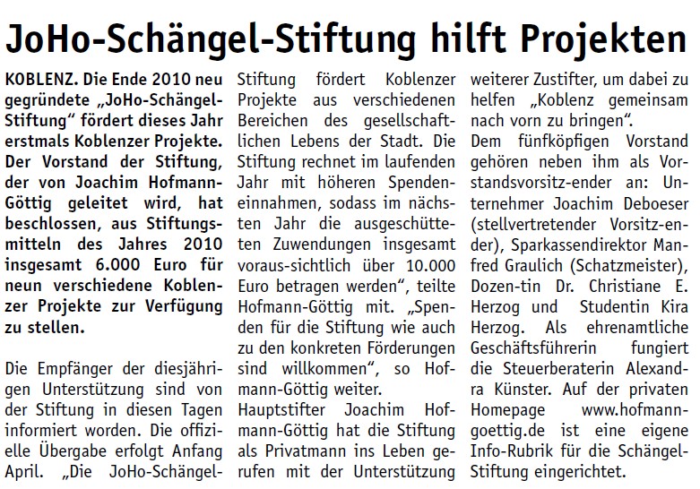 koerl 4.2.2011, S.2 Schängelstiftung