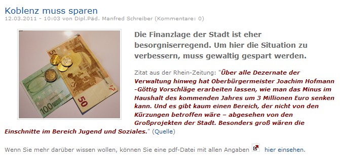 Medienkiosk 12.3.2011 Sparen