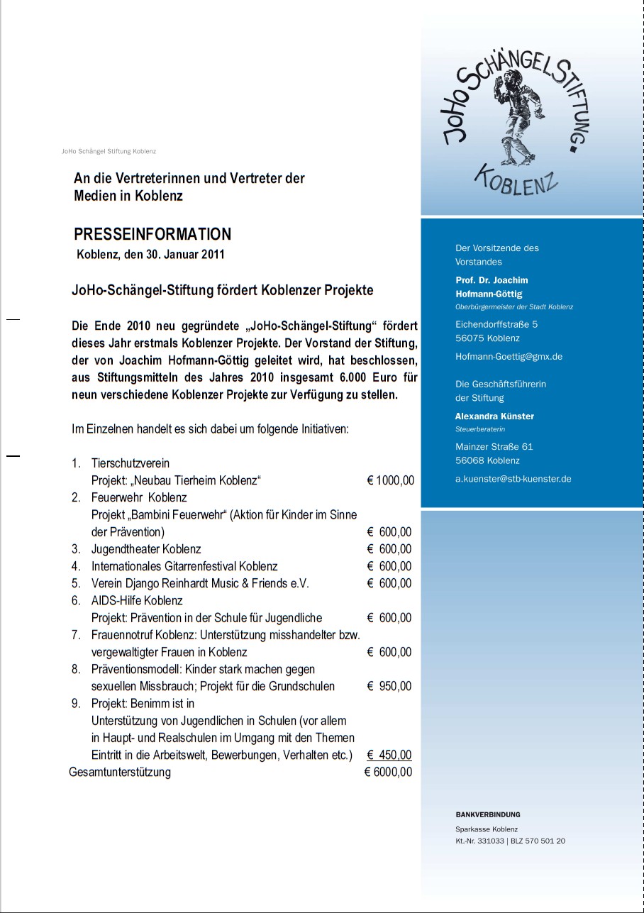 PM Schängel-Stiftung 30.1.2011 - 1 Förderung 2011