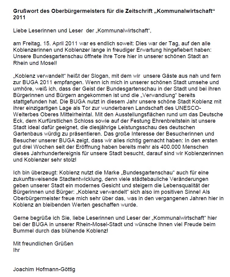 Grußwort kommunalwirtschaft