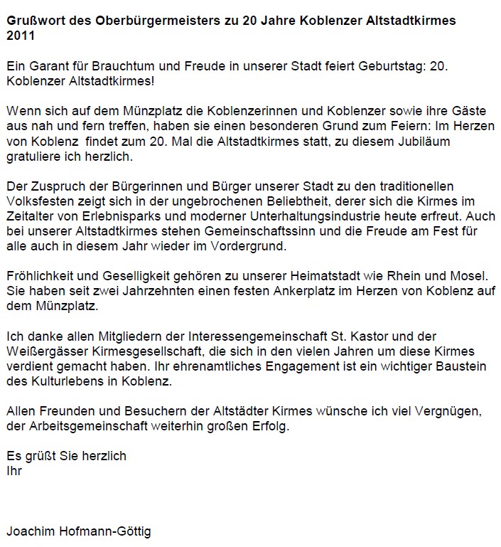 Grußwort Altstadtkirmes Mai 2011