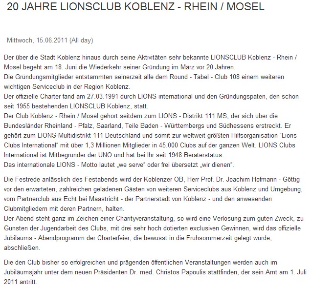koerl portal 15.6.2011 20 Jahre liosn