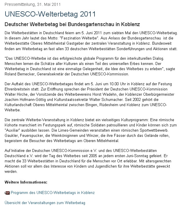unesco 31.5.2011 Welterbetag