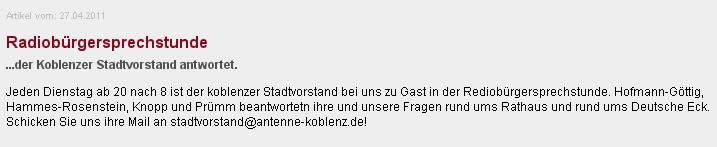 zur Radio-Bürgersprechstunde Stadtvorstand 27.4.2011