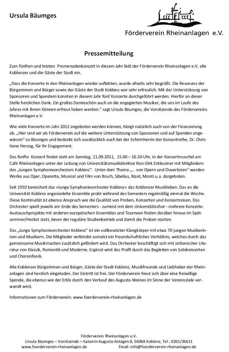 5. Promeandenkonzert PE 4.9.2011