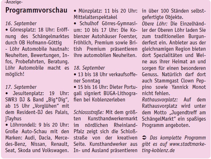 koerl 16.9.2011, S. 6 Programm Schängelmatkt