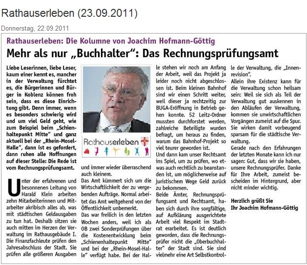 koerl portal 22.9.2011, rathauss erleben 23.9.2001 Kolumne