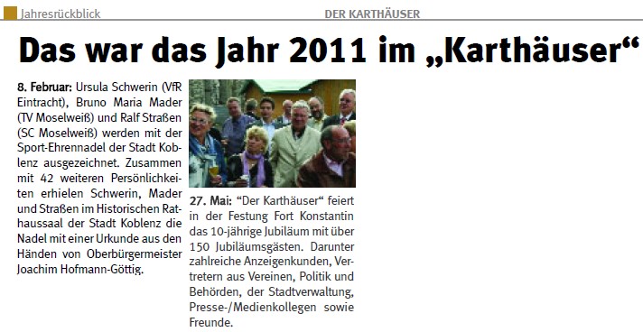 karthäuser 1-2012, S. 14 Jahresrückbliock