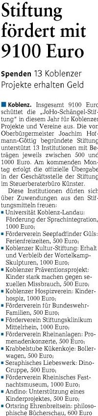 Rhein-Zeitung 13.03.2012, S. 17 JoHo-Schängel-Stiftunga3f240aafa5626ca355e167d927b9231