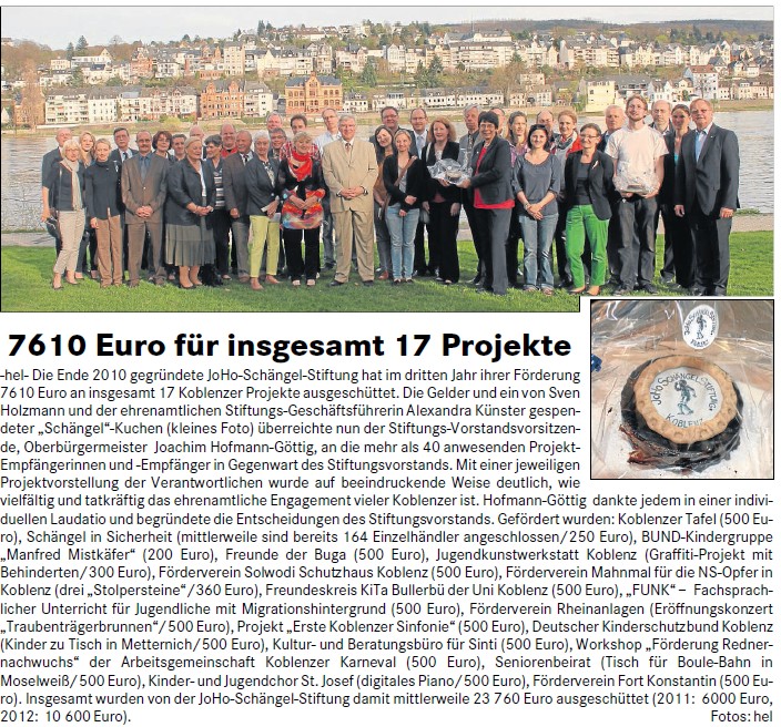 Lokalanzeiger 24.4.2013, S. 3 JHG-Stiftung Förderung 2013