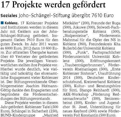 rz 22.4.2013, S. 14_1 Artikel JoHo-Schängel-Stiftung Förderung 2013