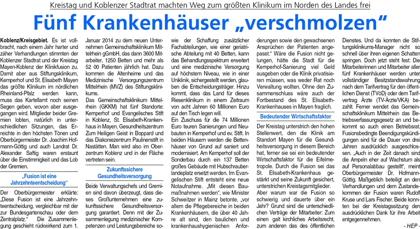 ba 22.3.2014, S. 6 Klinikfusion