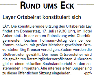 loka 9.7.2014, S. 13 Ortsbeirat lay