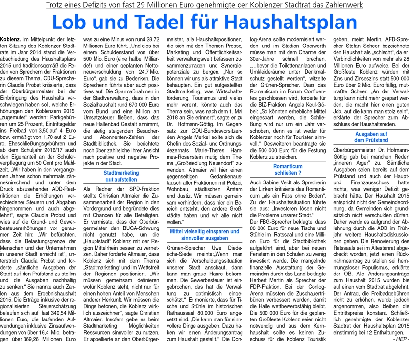 ba 10.1.2015, S. 10 Haushalt