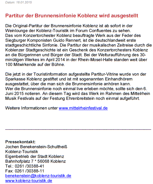 koblenz touristik 16.1.2015, Brunnensinfonie Textauszug