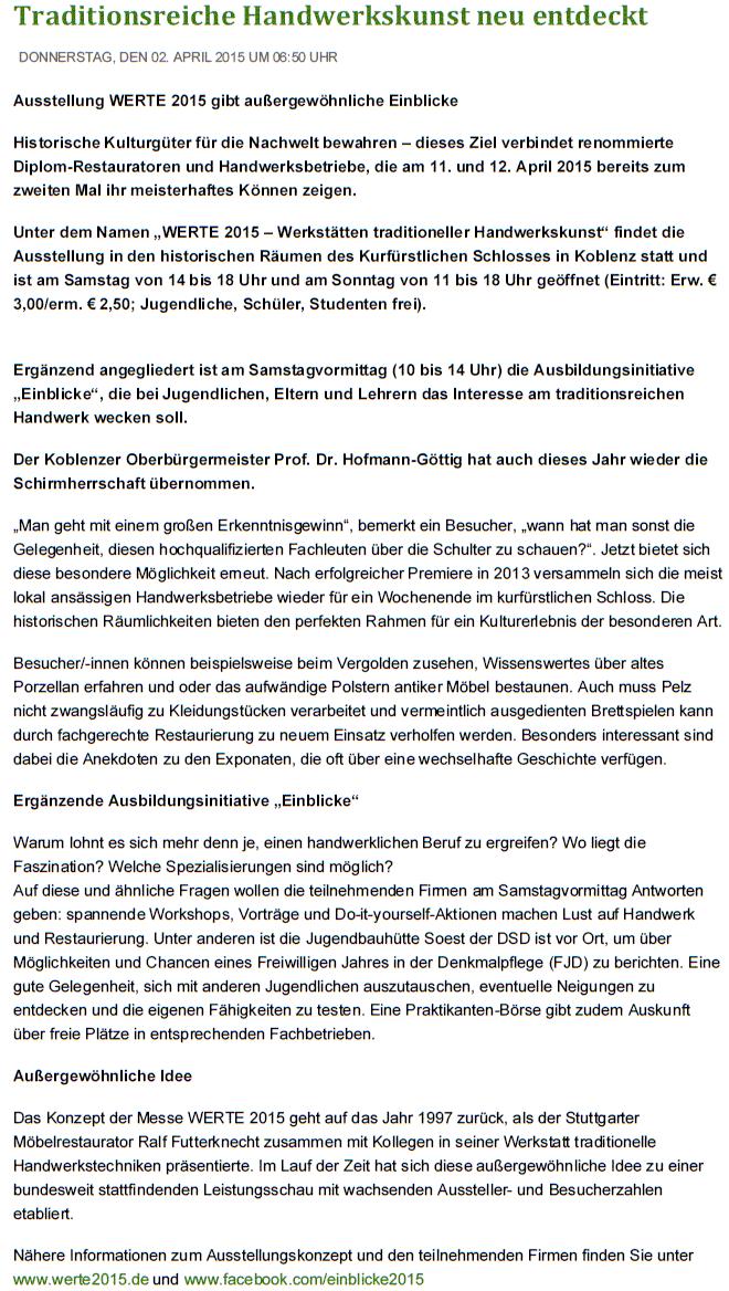 rem 2.04.2015, Handwerkskunst