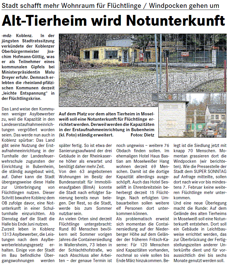 suso 31.1.2016, S. 1 Flüchtlingsunterkünfte